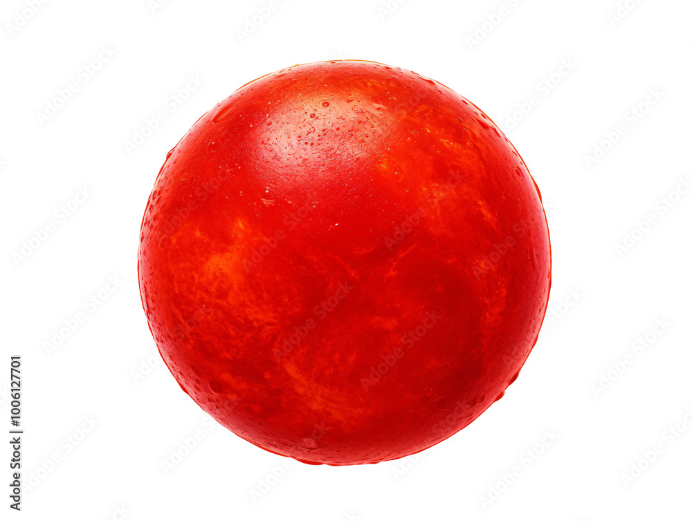 a red ball with water drops on it a red ball with water drops on it