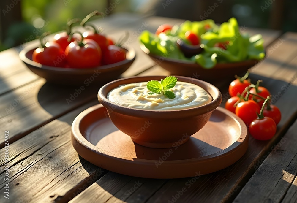 Vegan Tahini Bowl Natural Blend of Olive Oil and Spices with Paprika for a Creamy Texture Vegan Tahini Bowl Natural Blend of Olive Oil and Spices with Paprika for a Creamy Texture