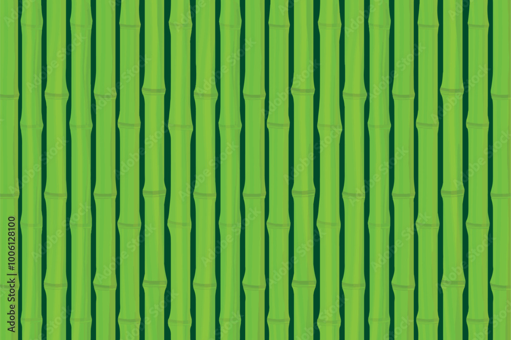 Green fresh bamboo fence background, hand drawn