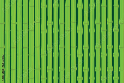 Green fresh bamboo fence background, hand drawn