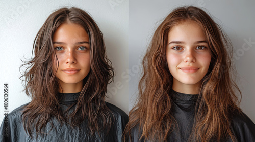 A woman changed her hairstyle after using a shampoo that made her hair silky smooth. Another girl went to a salon and got a new look to change her style and feel more confident.