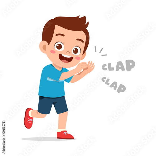 little kid clap hand and feel happy