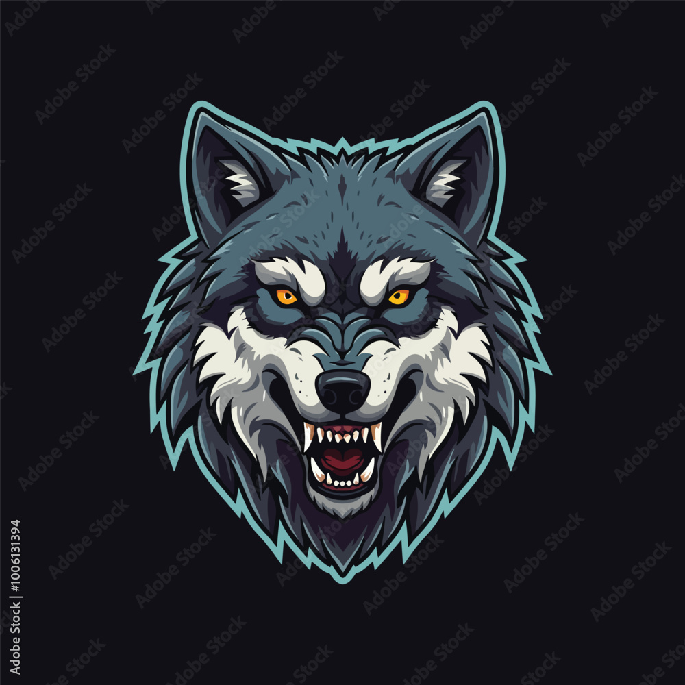 Fototapeta premium An esports-style illustration featuring an angry wolf head logo