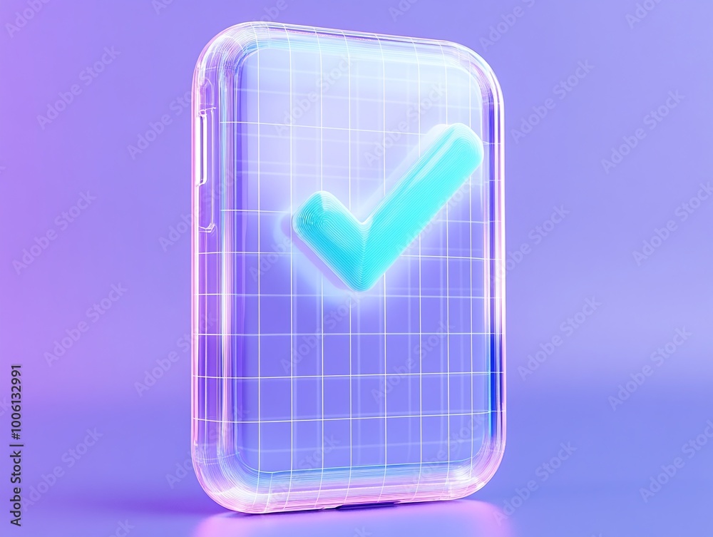 Modern smartphone with glowing checkmark symbol on a gradient background, representing security and verification technology. Modern smartphone with glowing checkmark symbol on a gradient background, representing security and verification technology.