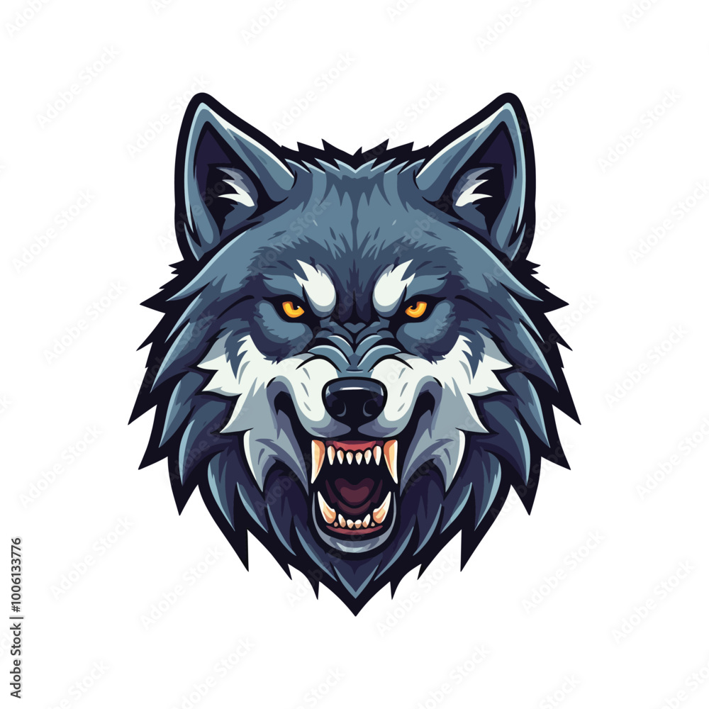 An esports-style illustration featuring an angry wolf head logo An esports-style illustration featuring an angry wolf head logo