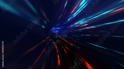 Abstract VJ loop colorful psychedelic futuristic pattern hitech grid digital tunnel background. Round blurred science hi-tech VJ loop abstraction. Beautiful art effect, optic