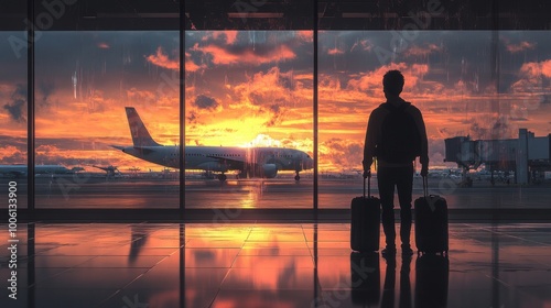 A man stands in front of a large airplane with his luggage