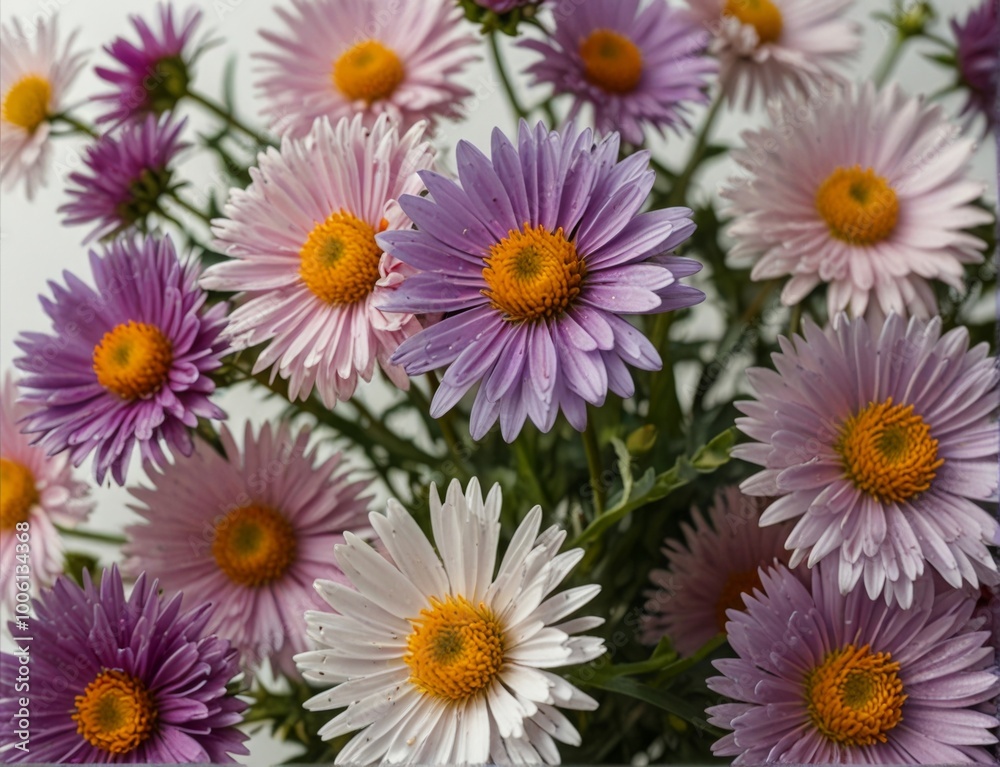 Symphyotrichum novi-belgii, purple asters on a white background