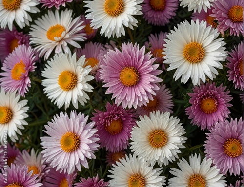 Symphyotrichum novi-belgii, purple asters on a white background