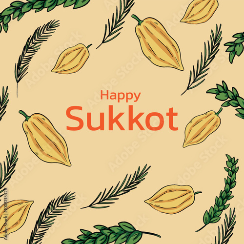 Hand drawn vector pattern for Jewish Happy Sukkot