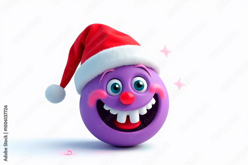 Illustration of a pleased and happy purple emoji in Santa Claus hat on white background Illustration of a pleased and happy purple emoji in Santa Claus hat on white background