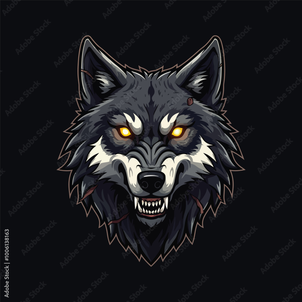 An esports-style illustration featuring an angry wolf head logo