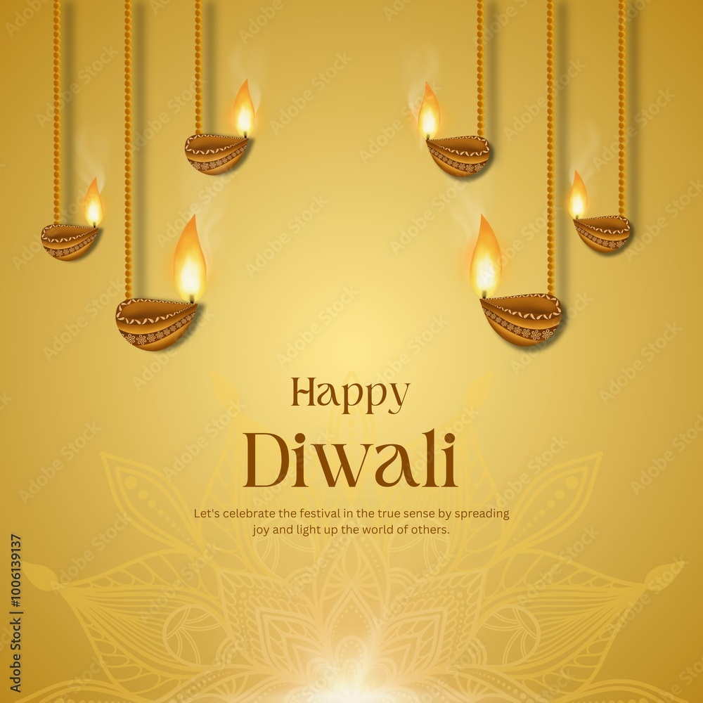 Naklejka premium Happy Diwali greeting illustration with Diwali wishing message 