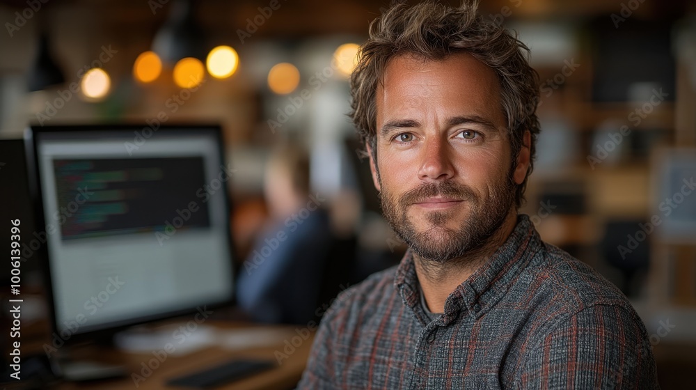 Confident Software Developer in Modern Office Environment Confident Software Developer in Modern Office Environment