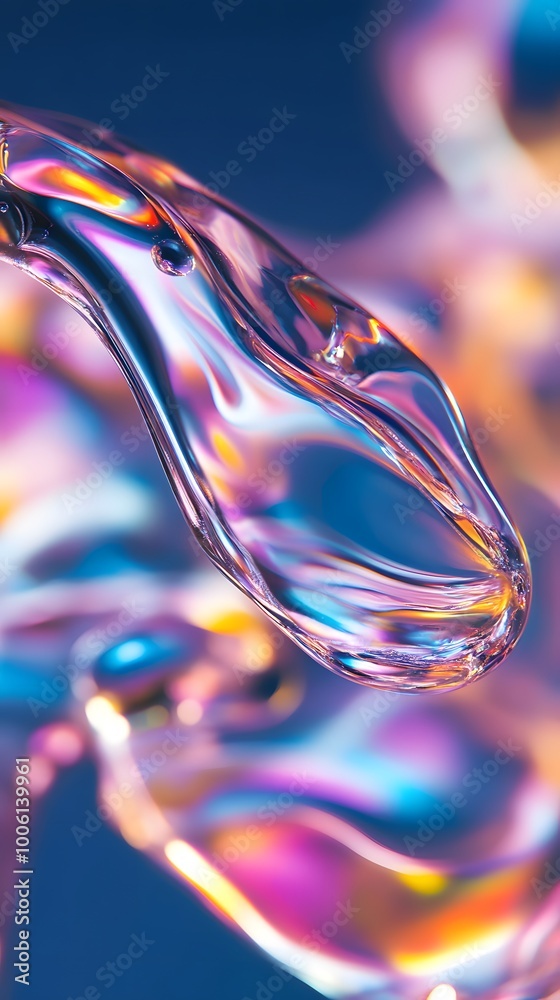 A close-up of iridescent liquid flowing in an organic shape, reflecting rainbow colors on the surface A close-up of iridescent liquid flowing in an organic shape, reflecting rainbow colors on the surface