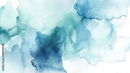 Soft watercolor washes in shades of blue and green, spreading across a white background, creating a serene, abstract design.