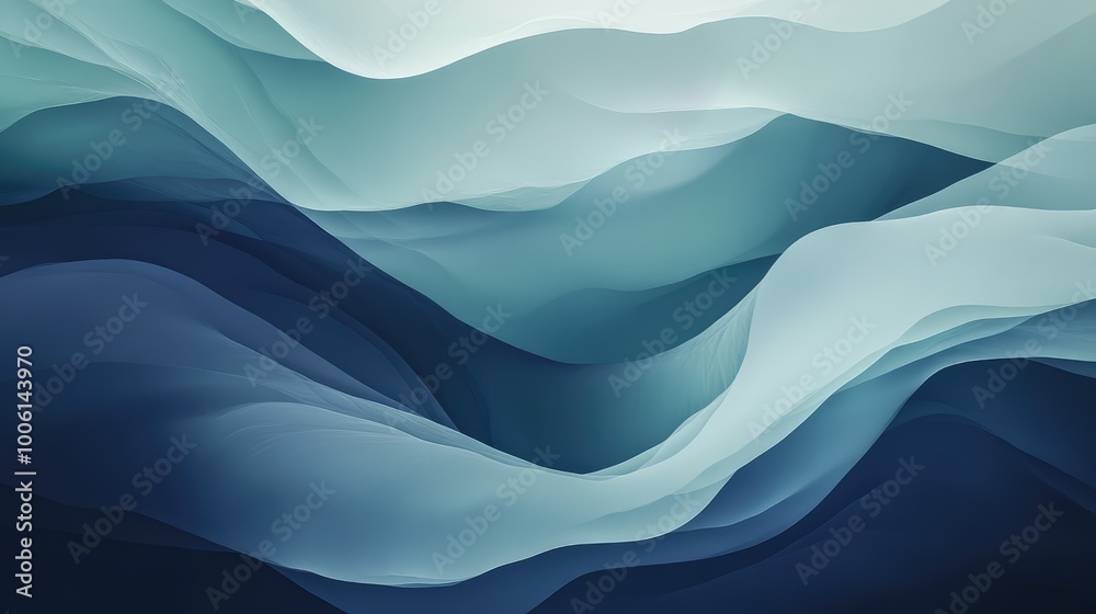 Fototapeta premium A smooth gradient from dark blue to pale teal, with soft curves and transitions creating a calming abstract design.