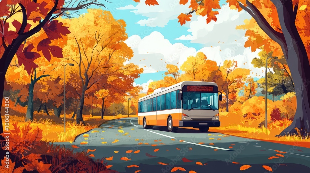 Obraz premium City transport scene with tram, bus, and cars on the street in an urban environment