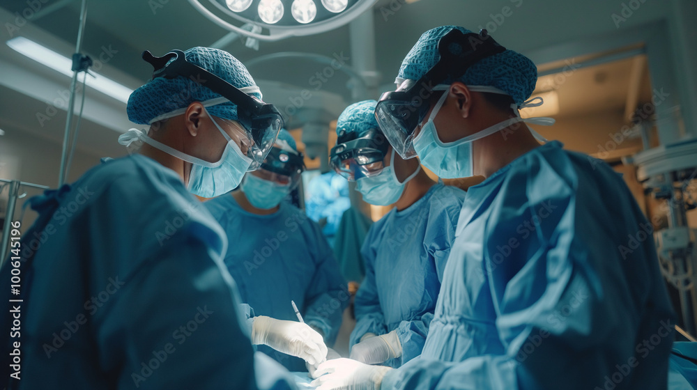 A team of doctors performing surgery in the operatin A team of doctors performing surgery in the operatin