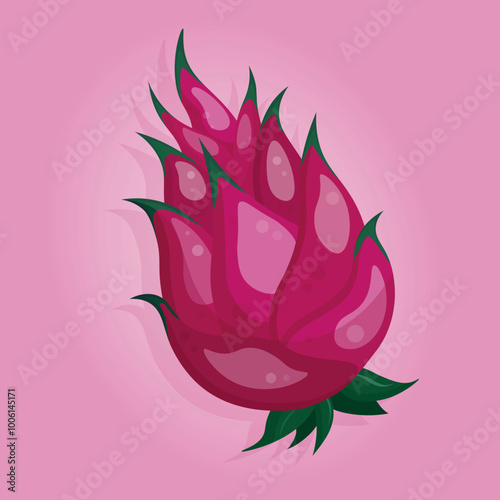 Dragon fruit on pink background.  Vector illustration.