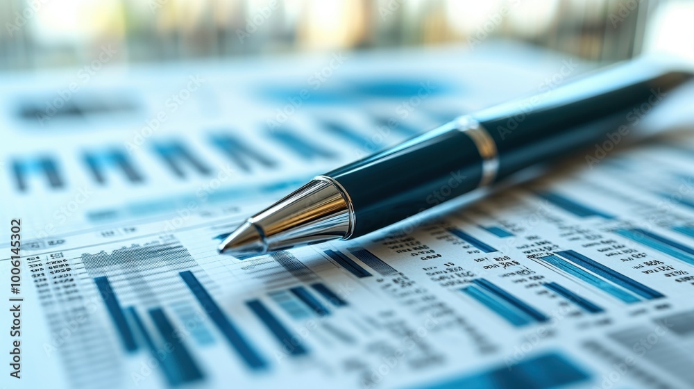 Close-up of Pen on Financial Chart Analysis Report Close-up of Pen on Financial Chart Analysis Report