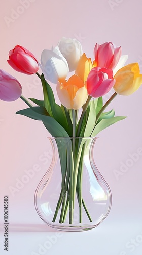 Lovely tulips arranged neatly with glass vase photos