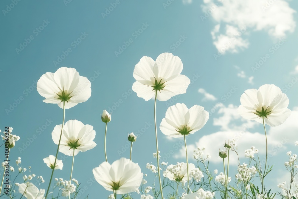 Elegant Soft White Flowers Under a Blue Sky Elegant Soft White Flowers Under a Blue Sky