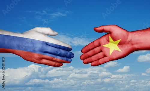 Vietnam and Russia country handshaking with flags, consensus concept international co-operation illustration photo