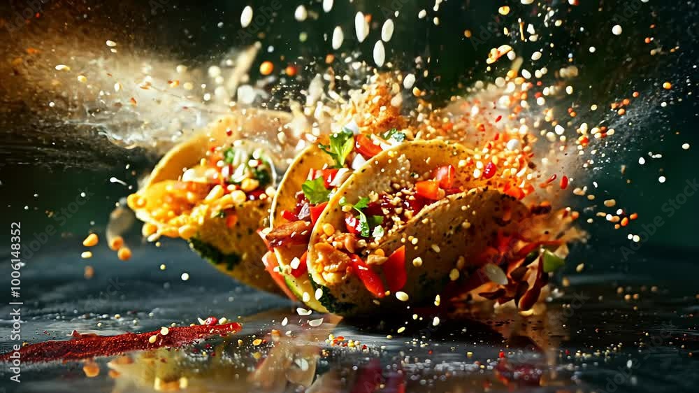 Exploding Tacos in Dramatic Slow Motion with Vibrant Colors Exploding Tacos in Dramatic Slow Motion with Vibrant Colors