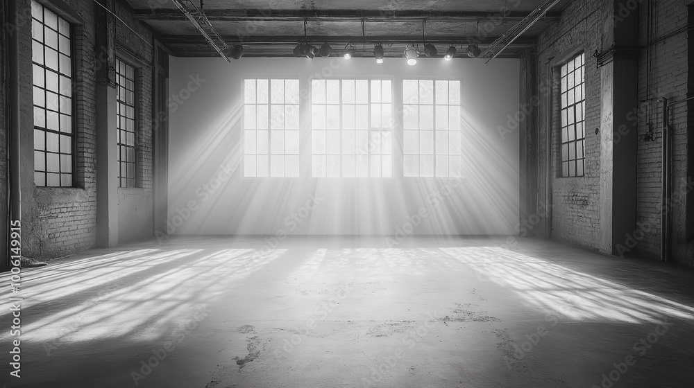 A large, empty room with a window that lets in sunlight A large, empty room with a window that lets in sunlight