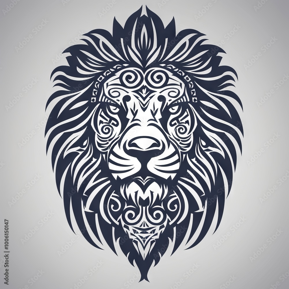 Lion head with intricate tribal ornaments portrayed realistically. Lion head with intricate tribal ornaments portrayed realistically.