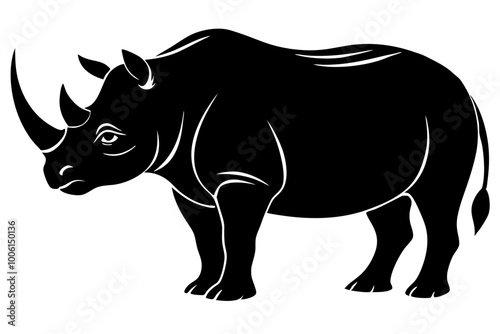 Heavy-Bodied Rhino with a Single Horn Silhouette