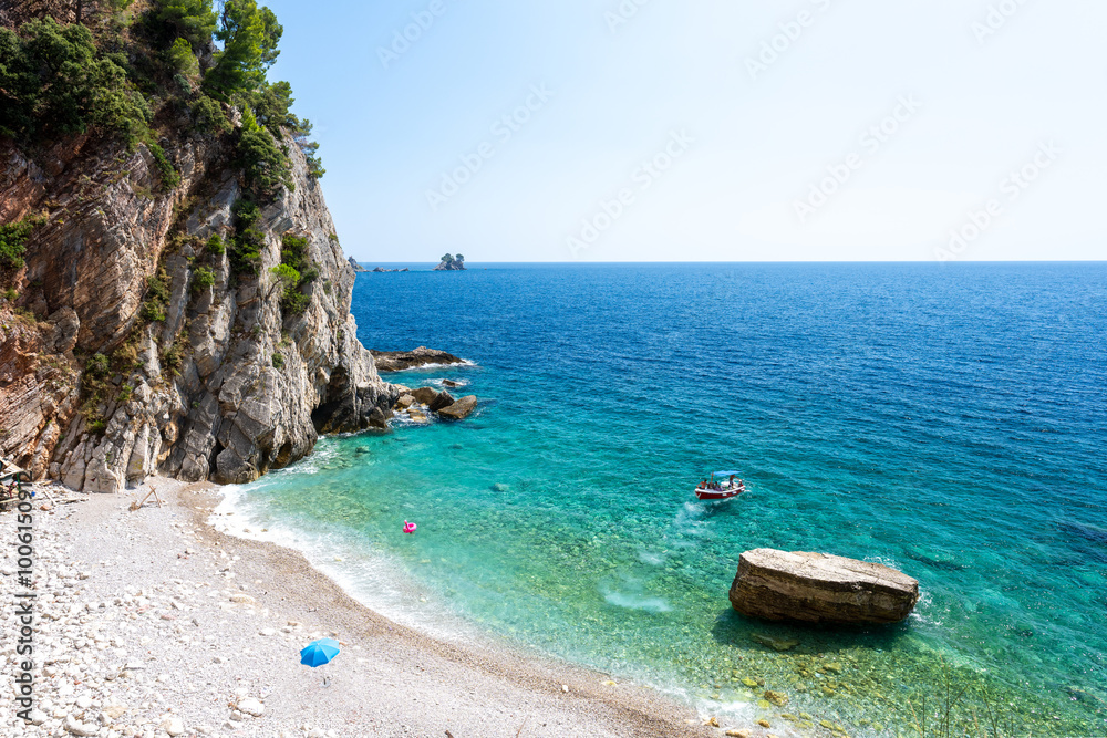 view on Fenix beach near Petrovac na Moru on Budva riviera in Montenegro