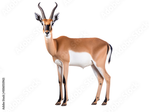 a brown and white antelope with horns photo