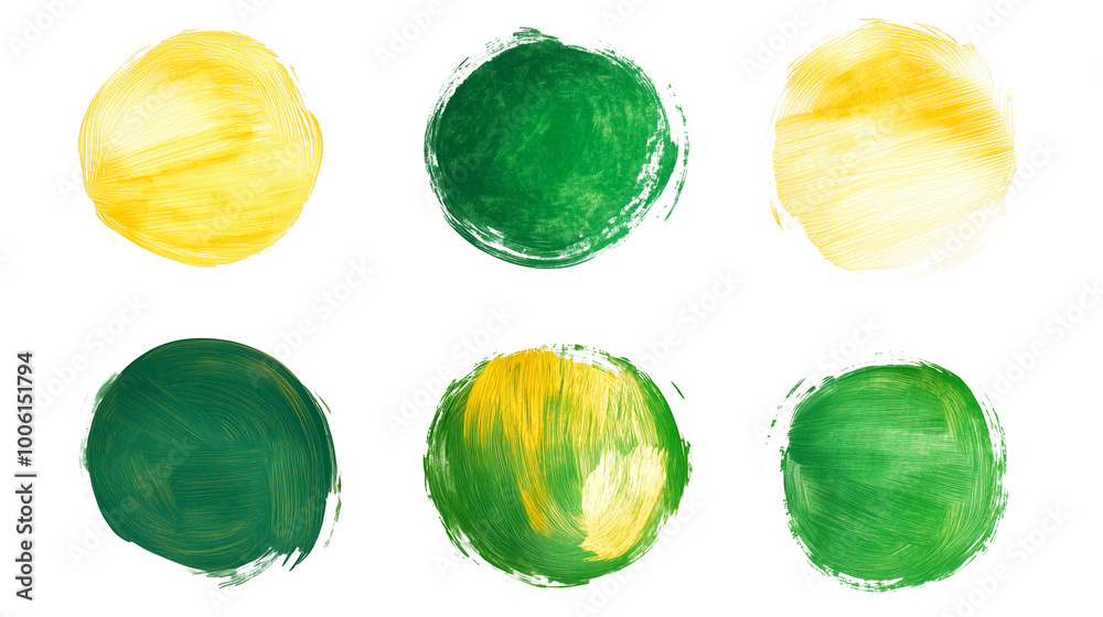 set of yellow green round brushstrokes isolated on transparent background set of yellow green round brushstrokes isolated on transparent background
