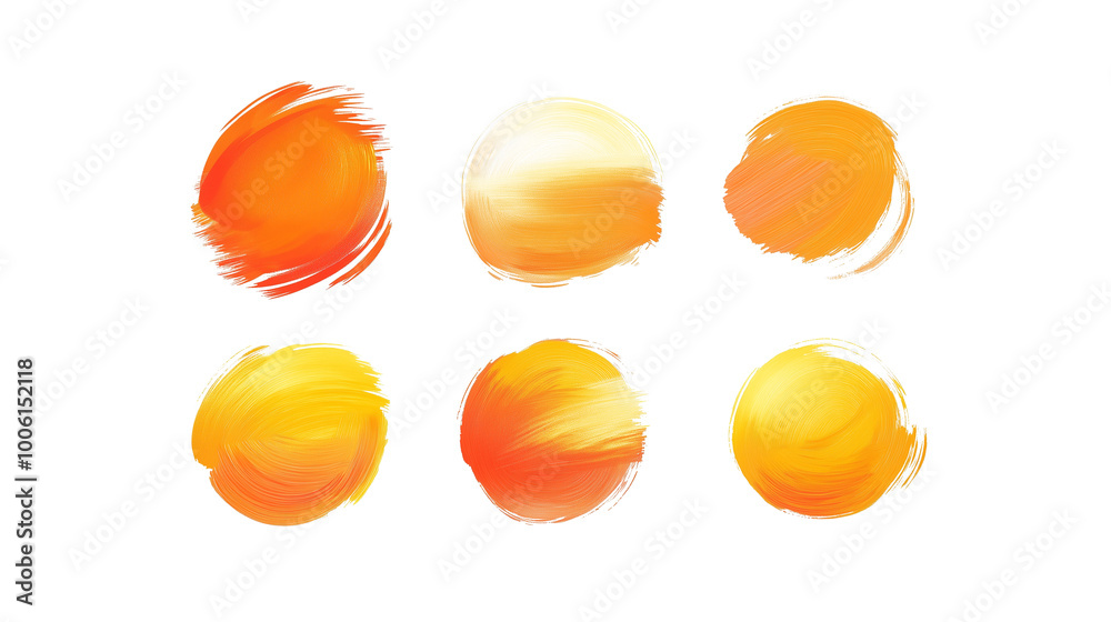 set of yellow orange round brushstrokes isolated on transparent background set of yellow orange round brushstrokes isolated on transparent background