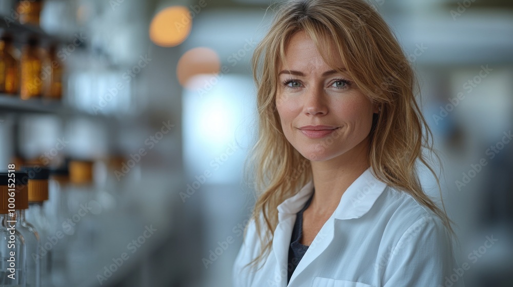 Fototapeta premium Confident Young Female Doctor with Red Hair and a White Coat. Bioethicist