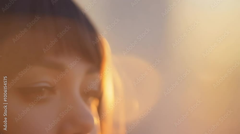 Dreamy sunset portrait with soft focus and lens flare effects