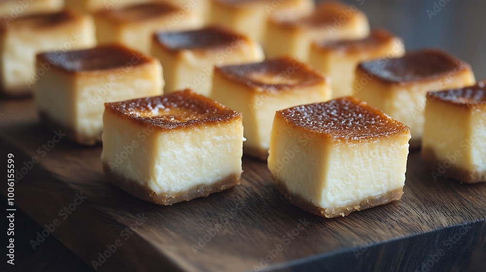 Side view of mini cheesecake bites on a dark wooden board, one bite showing creamy texture inside, soft lighting highlighting the creamy filling, rich shadows creating contrast, Side view of mini cheesecake bites on a dark wooden board, one bite showing creamy texture inside, soft lighting highlighting the creamy filling, rich shadows creating contrast,