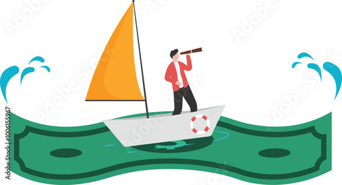 Businessman surfing on money

