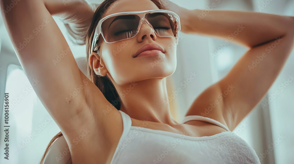 Naklejka premium A woman is getting laser hair removal done on her armpits.