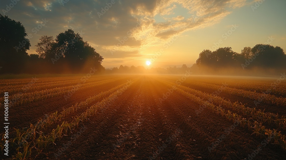 Sunrise over a Field of Crops Sunrise over a Field of Crops