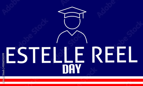 estelle day reel, with icon of graduating students. United States of America