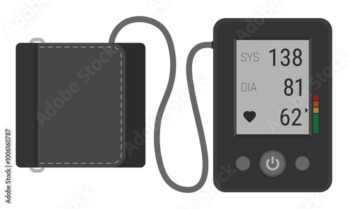 Blood pressure monitor with a cuff. Vector image for medical illustrations