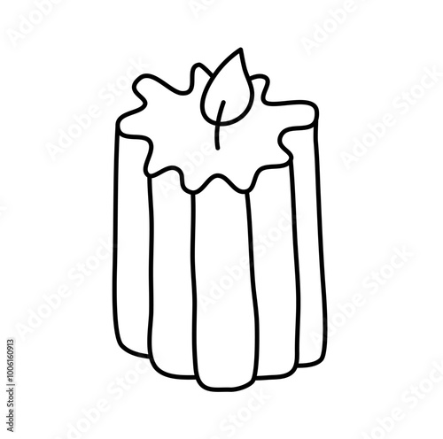 Wax vector line decoration aesthetics candle. Hand drawn colored illustration. Delicate romantic element of decor. Outline cozy glowing burning candle wick. christmas, wedding, birthday, valentine day