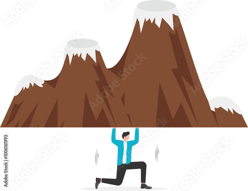 Businessman lifts up three mountain peaks, businessman strength and pressure, business concept illustration

