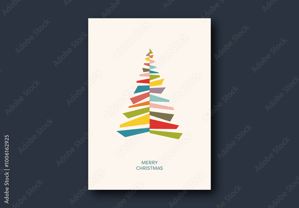 Christmas Card Template with Colorful Christmas Tree Stock Template ...