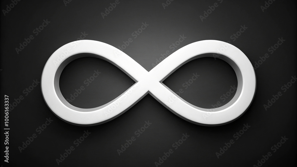 sleek white infinity symbol is prominently displayed against dark background, representing endless possibilities and continuity. Its smooth curves evoke sense of elegance and timelessness sleek white infinity symbol is prominently displayed against dark background, representing endless possibilities and continuity. Its smooth curves evoke sense of elegance and timelessness