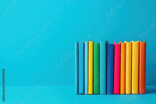Colorful Stack of Vibrant Books on Blue Background
