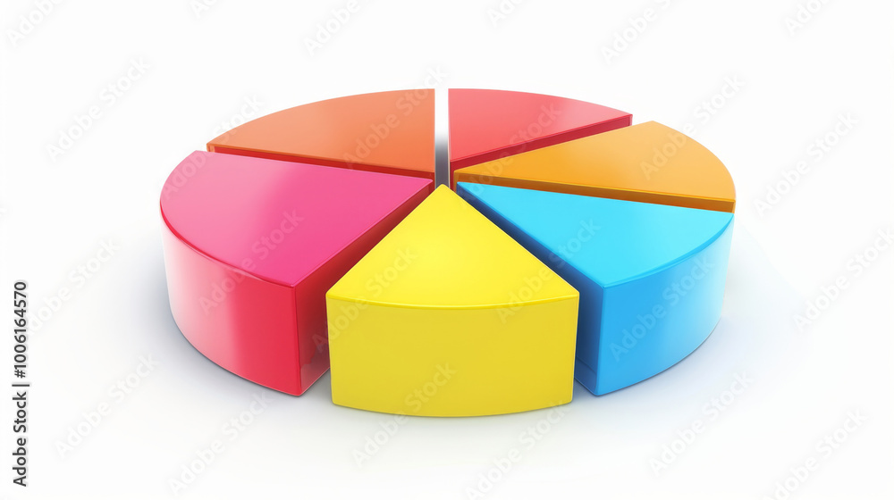 Colorful 3D Pie Chart Graphic Illustration on White Background Colorful 3D Pie Chart Graphic Illustration on White Background